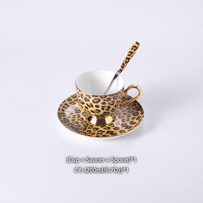 Leopard Print Bone China Coffee Set Luxury Porcelain Tea Set Pot Cup Mug Sugar Bowl Creamer Teapot Drinkware - Coffeio.store