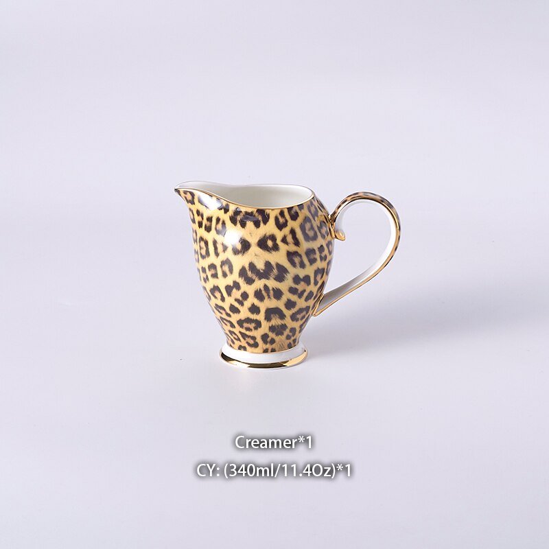 Leopard Print Bone China Coffee Set Luxury Porcelain Tea Set Pot Cup Mug Sugar Bowl Creamer Teapot Drinkware - Coffeio.store