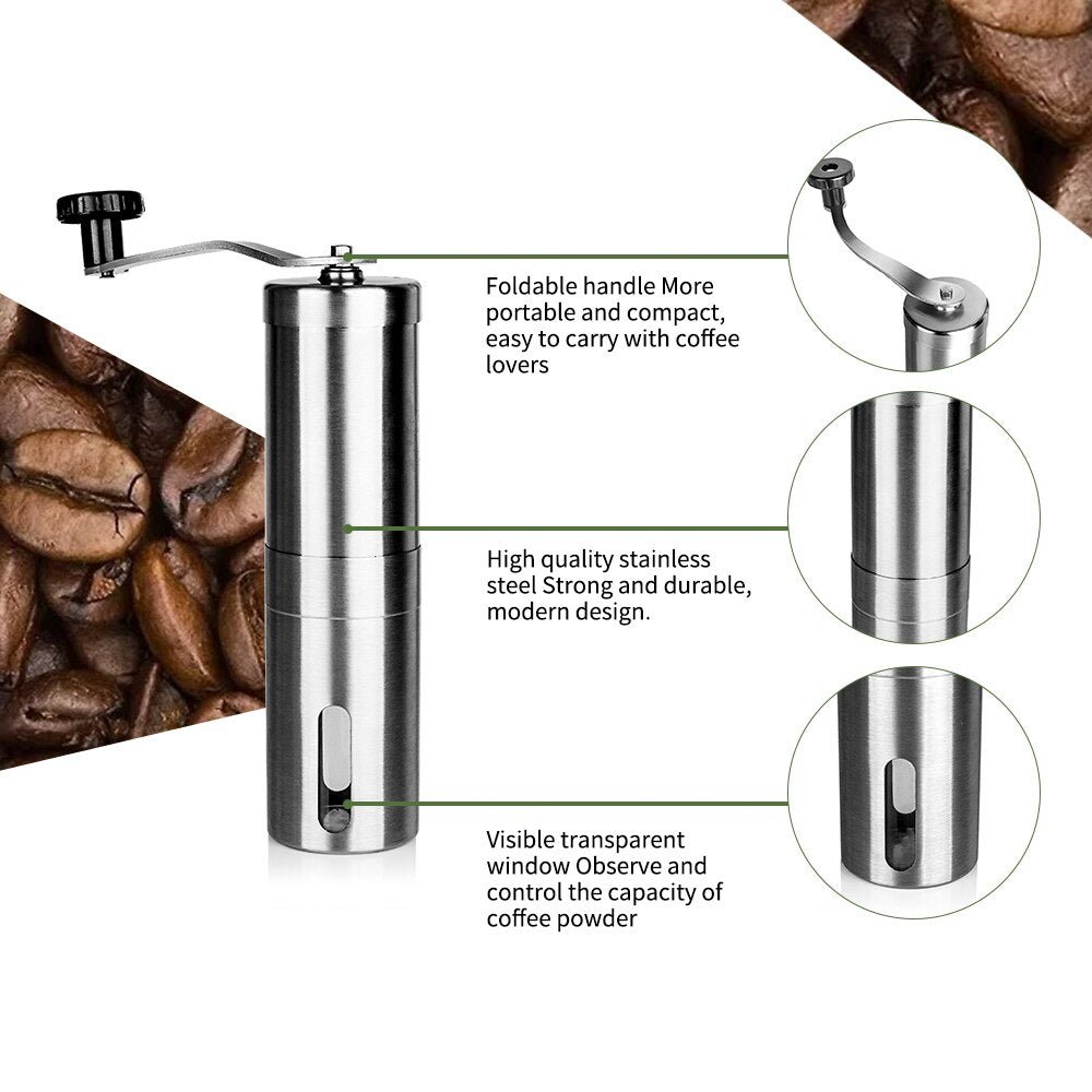 Manual coffee grinder for French embossing machine, hand-held mini, K cup, stainless steel portable grinder - Coffeio.store