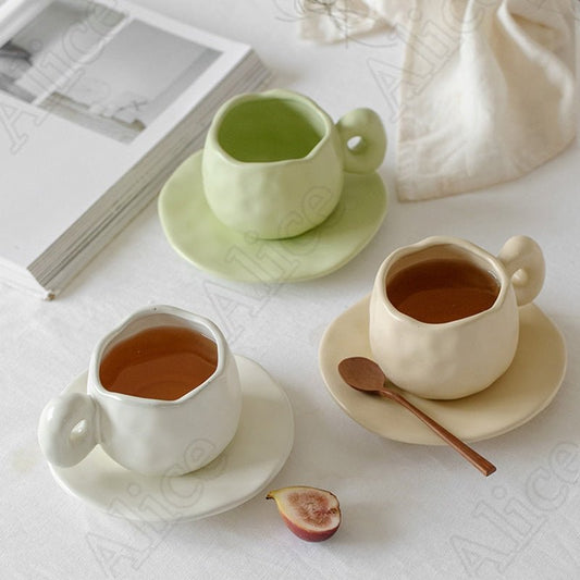 Nordic Markron Color Milk Mug Creative Irregular Ceramic Coffee Cup & Saucer Set of Niche Design Drinkware - Coffeio.store