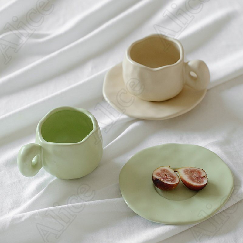 Nordic Markron Color Milk Mug Creative Irregular Ceramic Coffee Cup & Saucer Set of Niche Design Drinkware - Coffeio.store