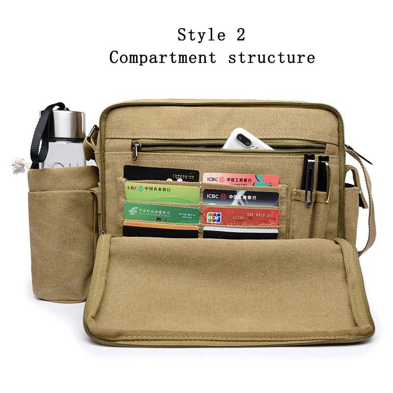 Scione Canvas Multifunction Messenger Shoulder Bag Solid Briefcases Suitcase - Coffeio Store