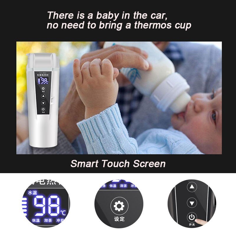 Smart Touch Car Thermos Bottle Digital Display Cup 12/24/220V Universal Traveling Heating Cup Water Bottle - Coffeio.store