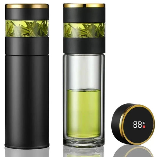 Tea Infuser Vacuum Flask Temperature LED Display 450ml Insulated Cup Stainless Steel - Coffeio Store