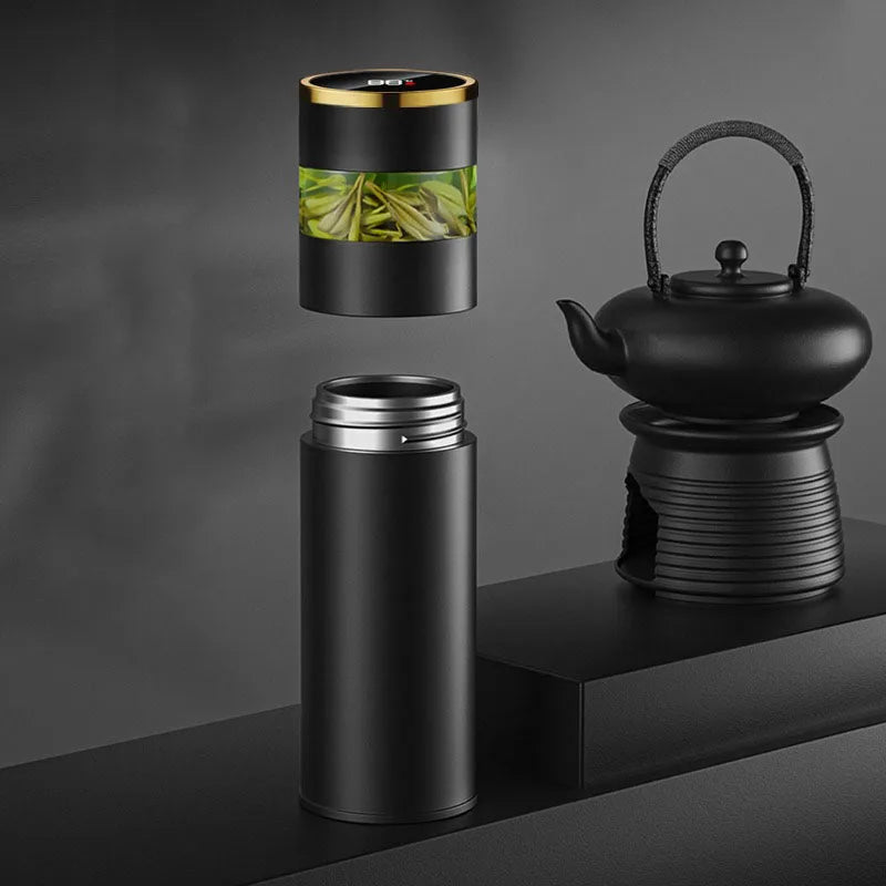 Tea Infuser Vacuum Flask Temperature LED Display 450ml Insulated Cup Stainless Steel - Coffeio Store