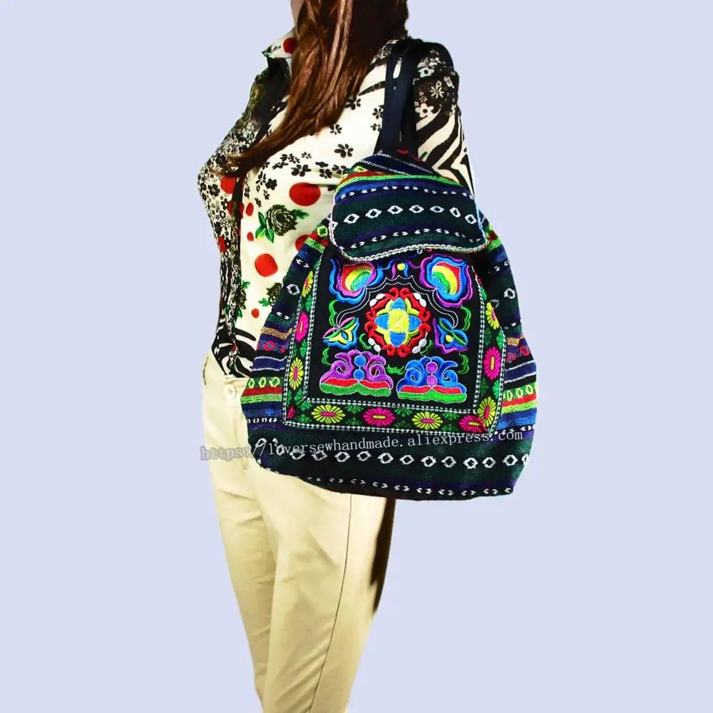 Tribal Vintage Hippie Colorful Travel Backpack Bag For Women Embroidery - Coffeio Store