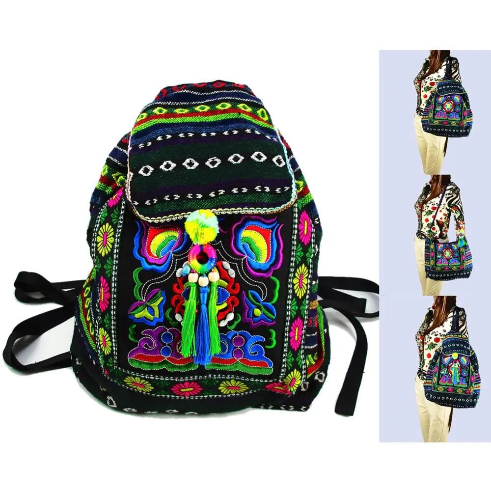 Tribal Vintage Hippie Colorful Travel Backpack Bag For Women Embroidery - Coffeio Store