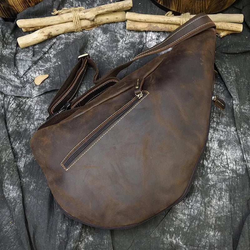 Vintage Genuine Leather Men Chest Bag Brown Shoulder Bag Casual Cowhide Crossbody - Coffeio Store