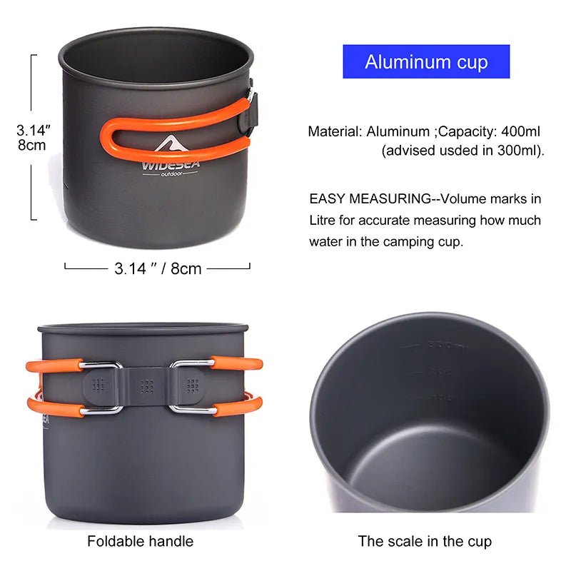 Widesea Camping Ultra-Light Cookware Pots Set Gas Burner Stove Cook Cup Outdoor - Coffeio Store